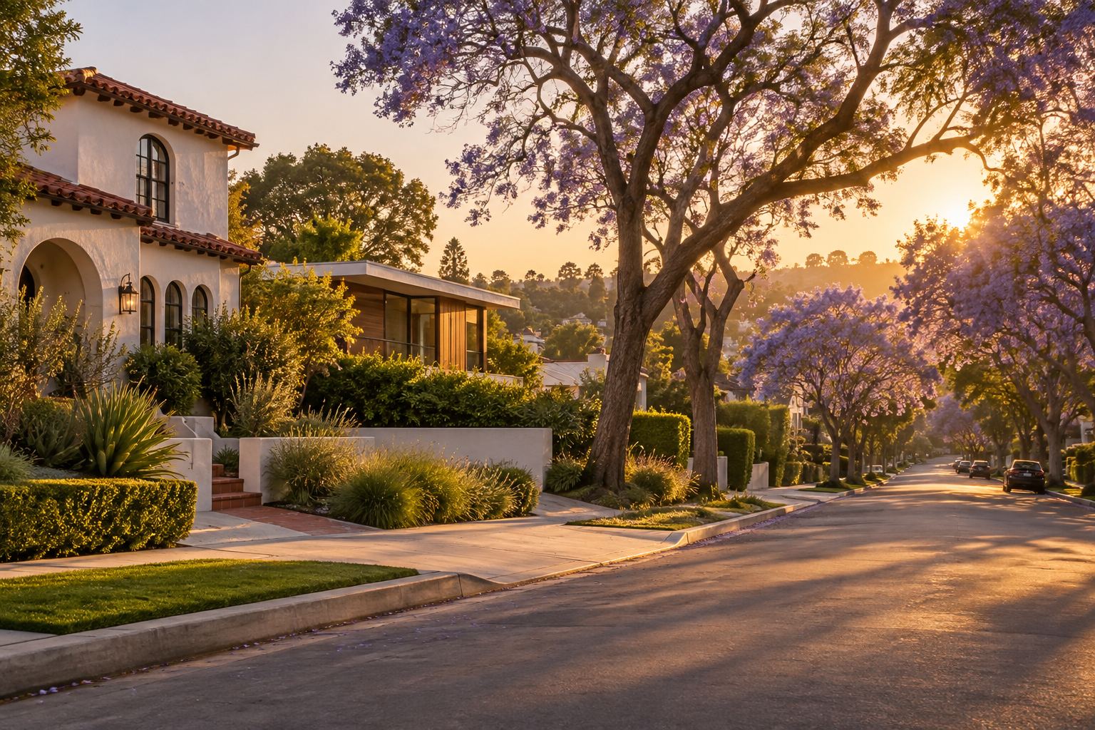 A quiet West Los Angeles residential street, illustrative